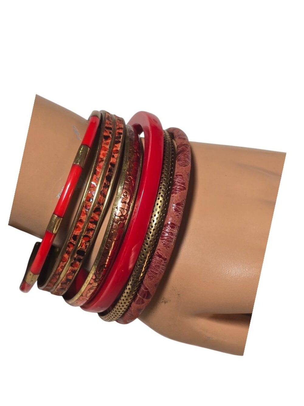 Stephan & Co Women's Bohemian Gold Red Stack Bracelets NWT